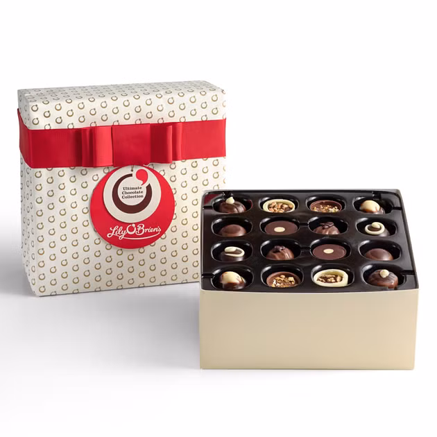 Lily O'Brien's Ultimate Chocolate Collection, 48 Chocolates gift wrapped in a Christmas Red Bow.