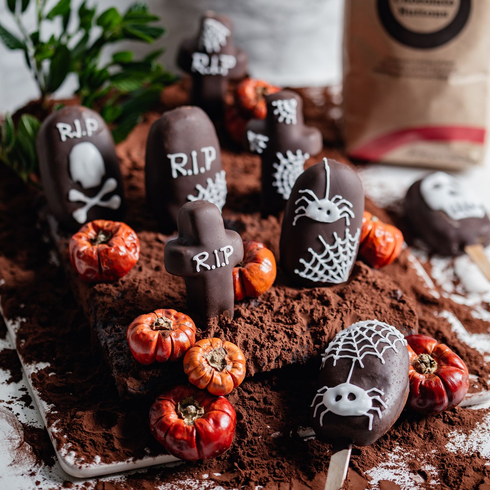 Chocolate-Coated Tombstone Cake Pops