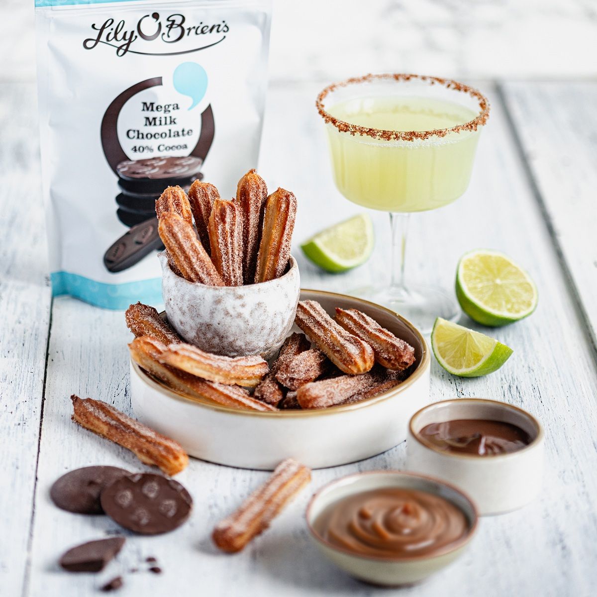 Baked Churros with Mega Milk Chocolate and Salted Caramel dips